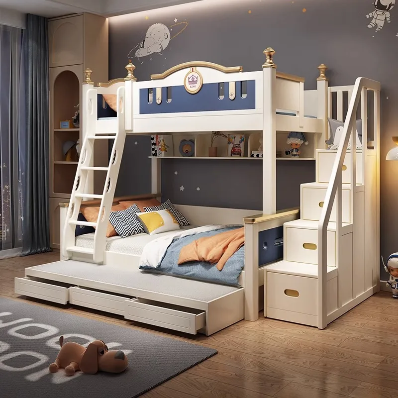 All-solid wood upper and lower double-decker childrens beds,high and low mother beds and small-sized boys' combined beds