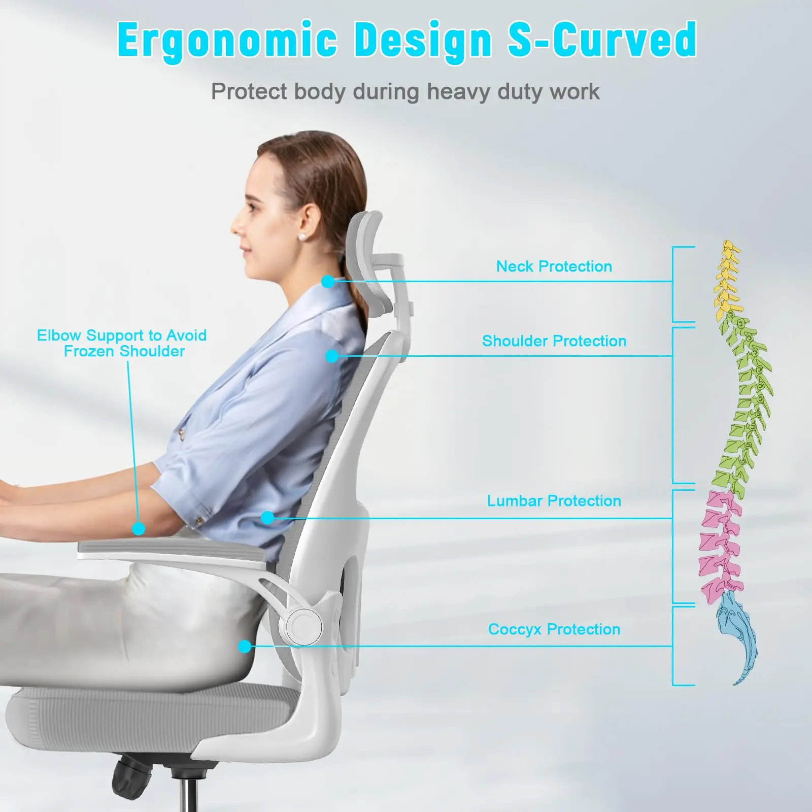 Chaise de Bureau Ergonomique avec Support Lombaire, Dossier Haut, de Bureau à Comcussion, pour Tâches d\'Ordinateur, de Jeu en Maille