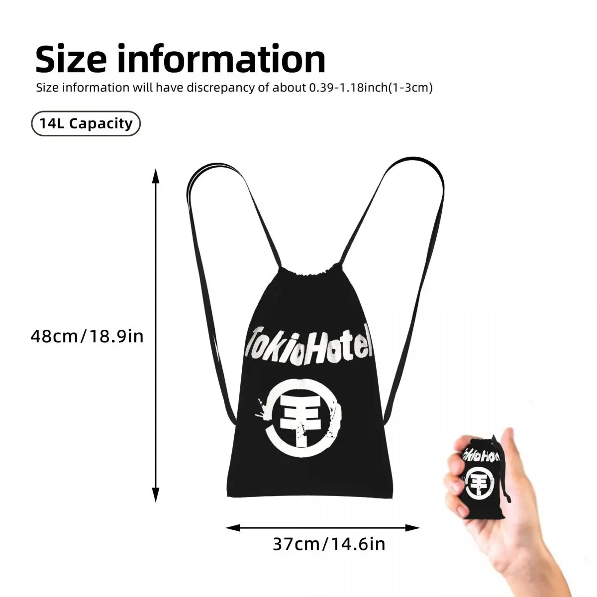 Tokio Hotel Logo Drawstring Backpack Sports Gym Bag Lightweight Foldable Storage Drawstring Bag for Men Women