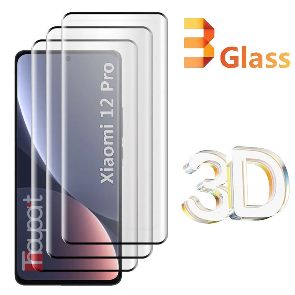 3Pcs 3D Tempered Glass For Xiaomi 12 Pro Screen Protector Full Cover Film For Xiaomi 12S Pro Glass