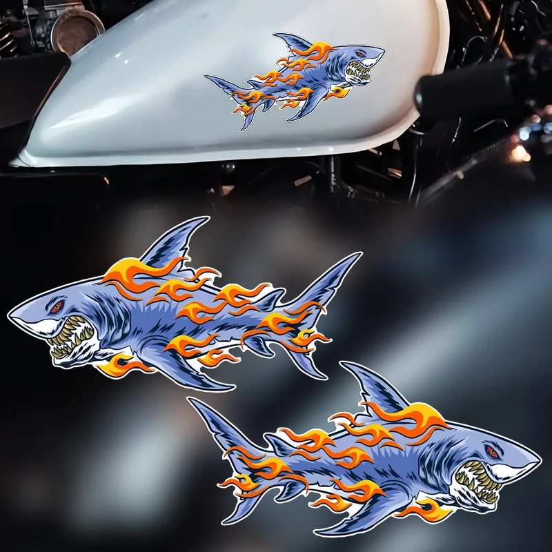 

1PC Creative Flame Shark Motorcycle Stickers Waterproof Motorbike Fuel Tank Scooter Front Fairing Hemet Box Vinyl Decals Decor