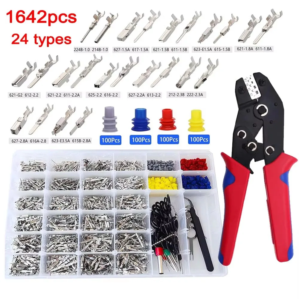 1642Pcs Connector Pins Kit,1/1.5/1.8/2.2/2.3/2.8/3.5mm Male&Female Wire Pins,Non Insulated Wire Terminal Pin Kit,Pin Crimp Plier