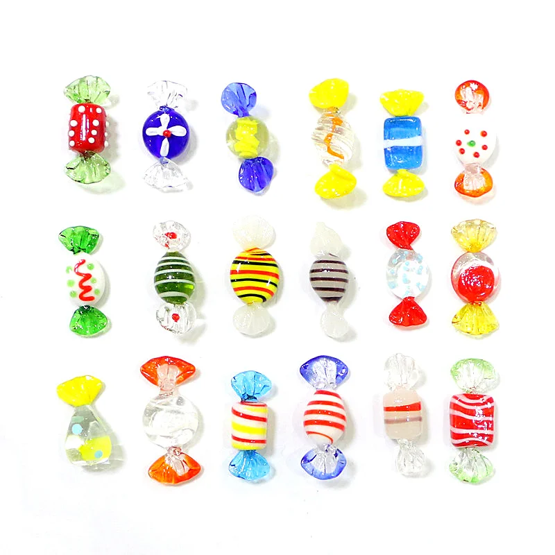 6pcs Colorful Mini Murano Glass Sweets Ornaments Handmade Cute Mixed Christmas Candy For Home Table Decor Festival Party Favors