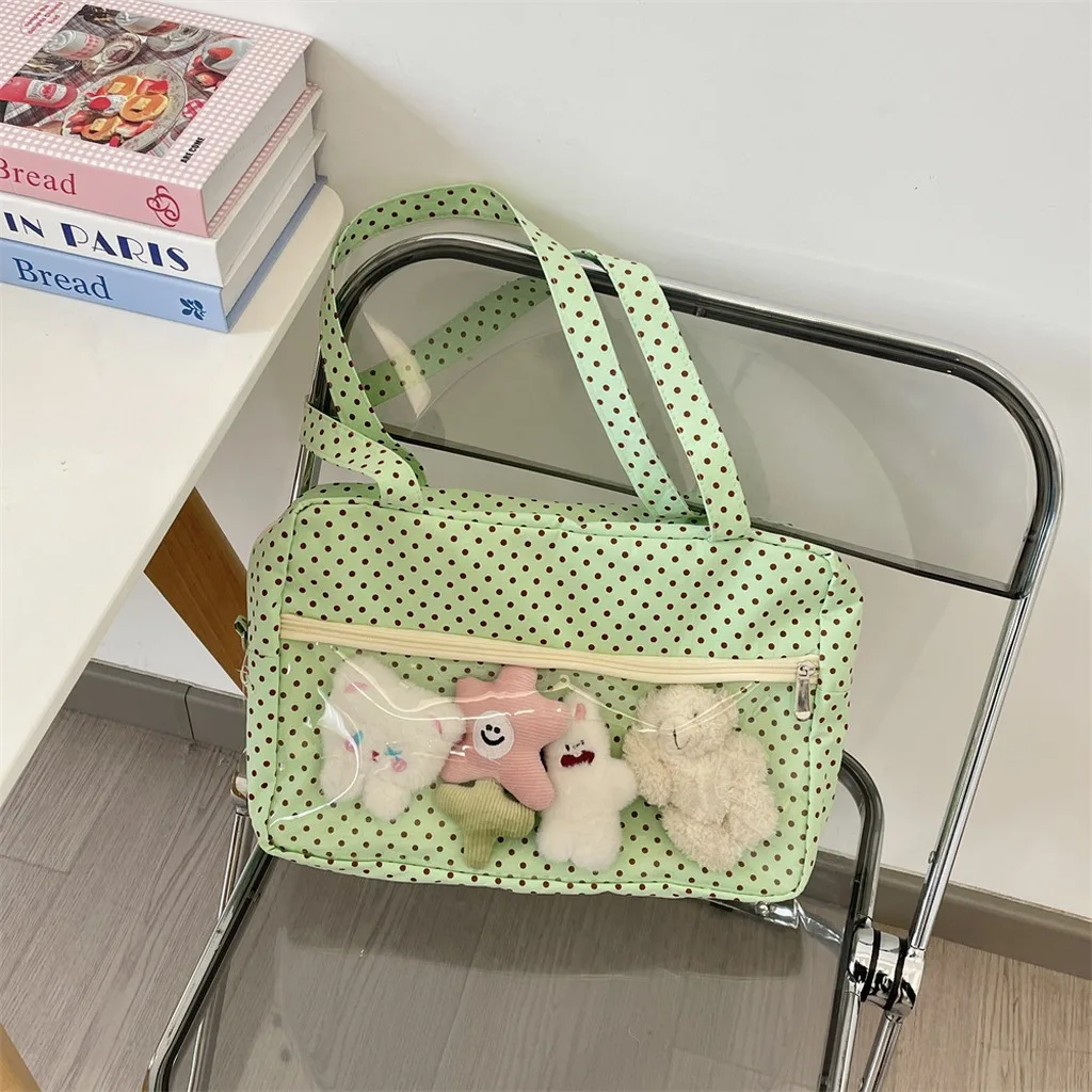 

Large Capacity Ita Bag Vintage Shoulder Handbag Women Y2K Cute Tote Bag Double Transparent Handbags Fashion Dot Underarm Bags