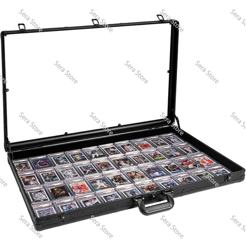 Silver Aluminum Acrylic Transparent Lockable TCG Card Display Case Portable Collectible Trading Card Display Stand for Trade