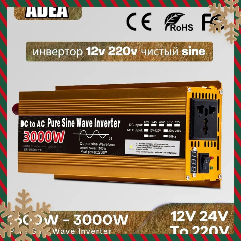 

Inverter 12v 220v Pure Sine Wave 1600W-3000W Transformer Convert Multi-function Socket Converter Car inverter