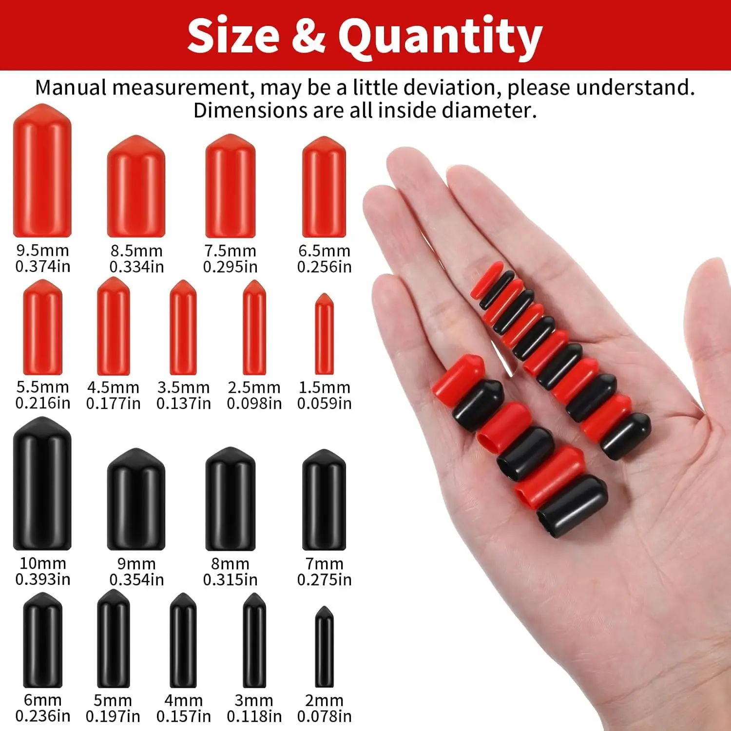 190pcs 1.5-10mm Rubber Bolt Cap Assortment Kit PVC Thread Protector Safety Cover for Screw and Hardware Protection