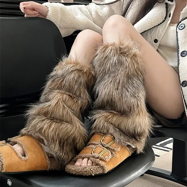 2025 جديد حار بيع الخريف والشتاء تقليد غطاء الساق الجلدية الرجعية شخصية الساخن فتاة الرياح غطاء الساق الدافئة رقيقة