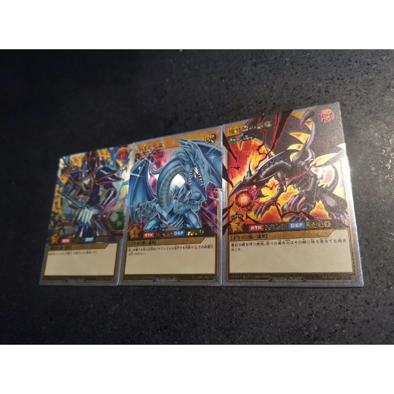 3pcs/set Yu Gi Oh Black Magician Blue-Eyes White Dragon Self Made Refraction Flash Card Anime Classics Game Collection Cards Toy