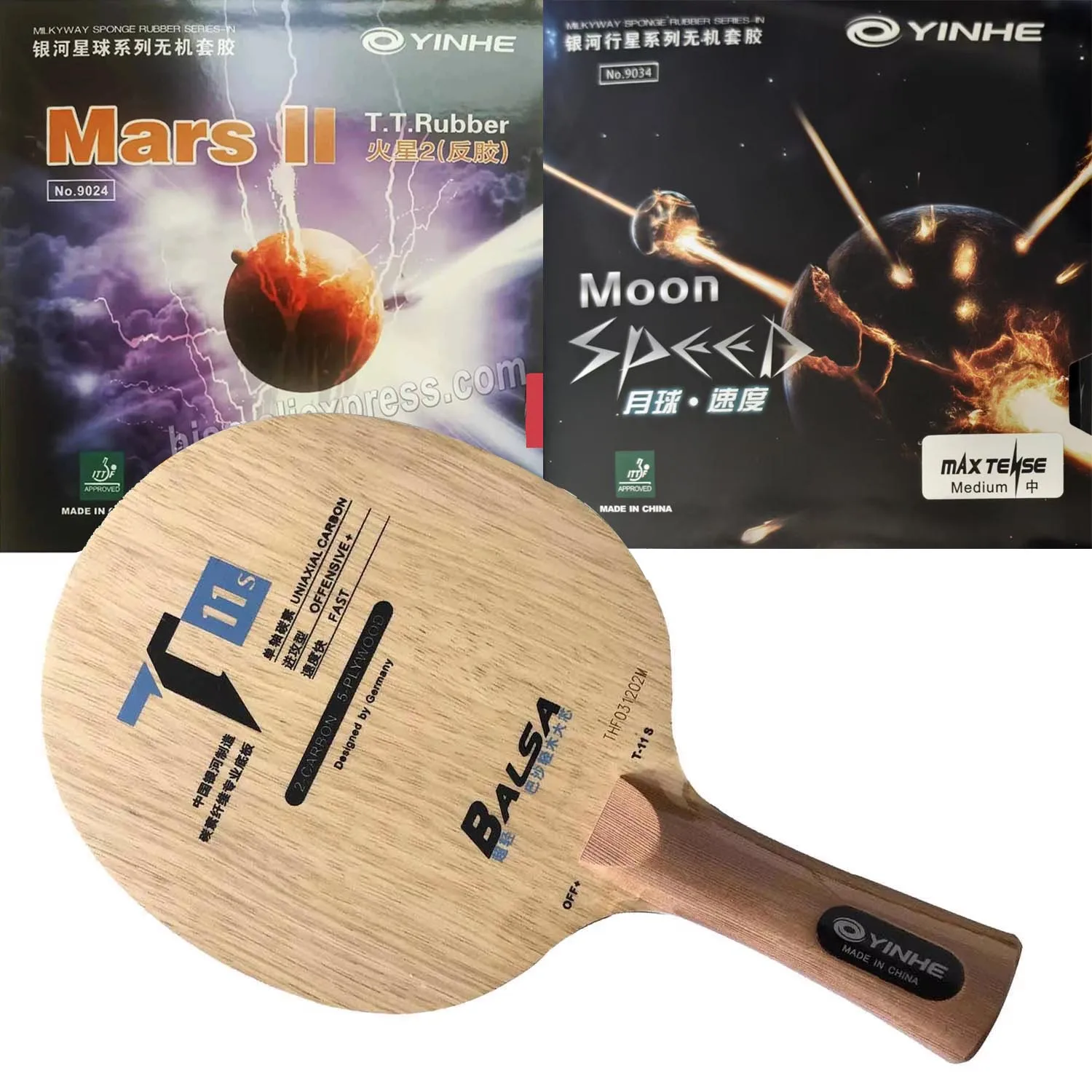 

Pro Combo Racket YINHE T-11s T11S Table Tennis blade with Yinhe Moon SPEED and Mars II pips-in pingpong rubber with sponge