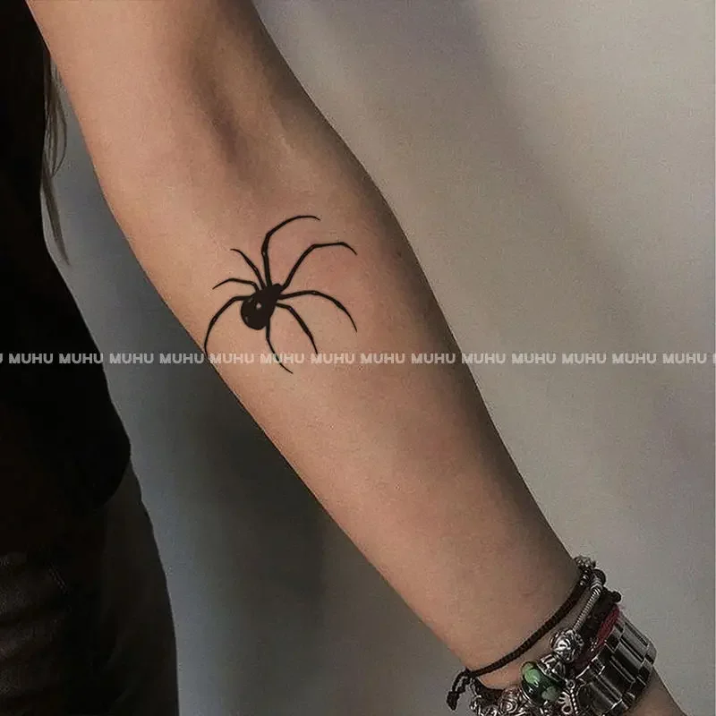 Pegatinas de tatuaje de araña para mujer, tatuajes temporales impermeables, tatuaje falso Sexy, tatuaje duradero, brazo, clavícula, Punk