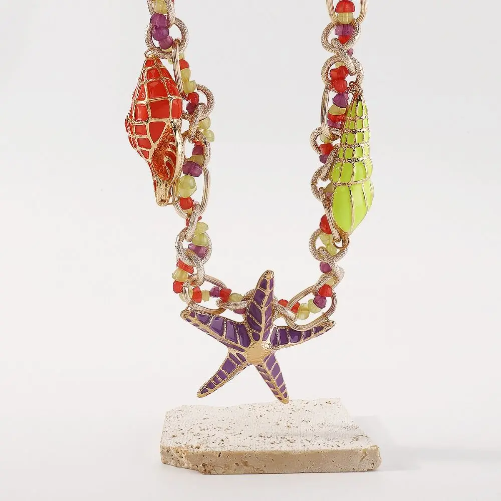 

Ethnic Style Starfish Pendant Necklace Necklace Set Hip Hop Marine Style Necklace Jewelry Accessories Cuba Chain
