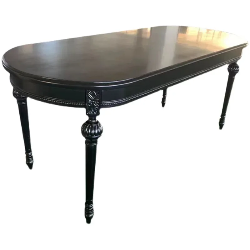 

Solid wood round dining table, black sofa edge, American balcony French retro small round table