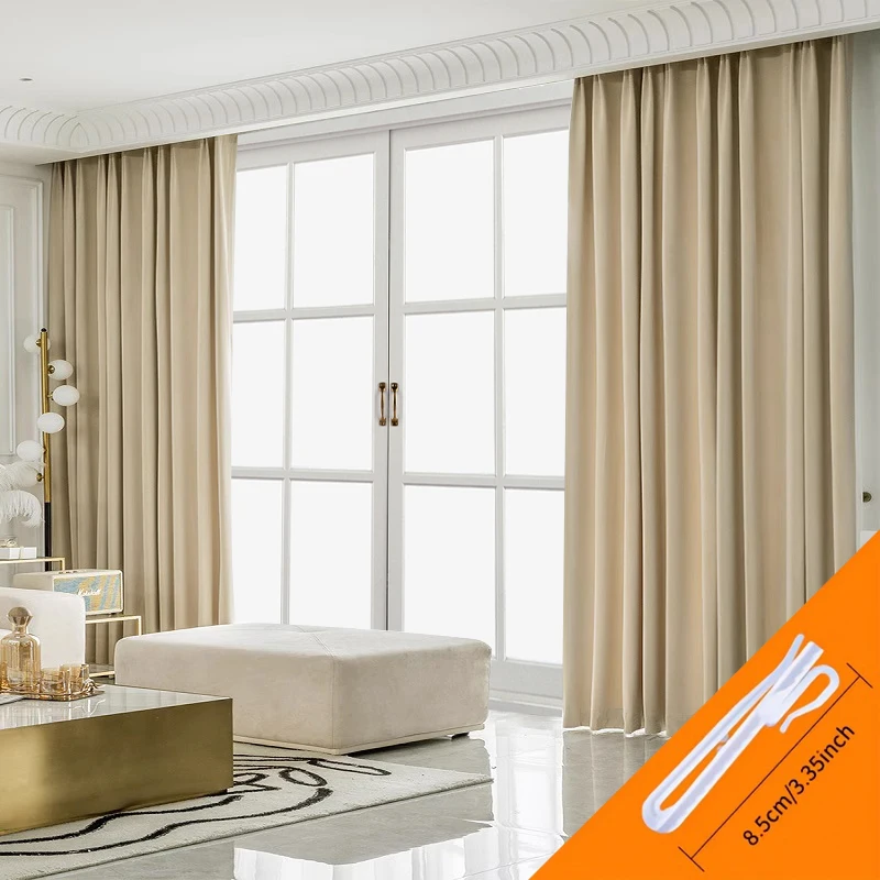 

2pcs Milk Tea Color Curtain Shading Bedroom Living Room Australian Wool Cream Flannel Curtain