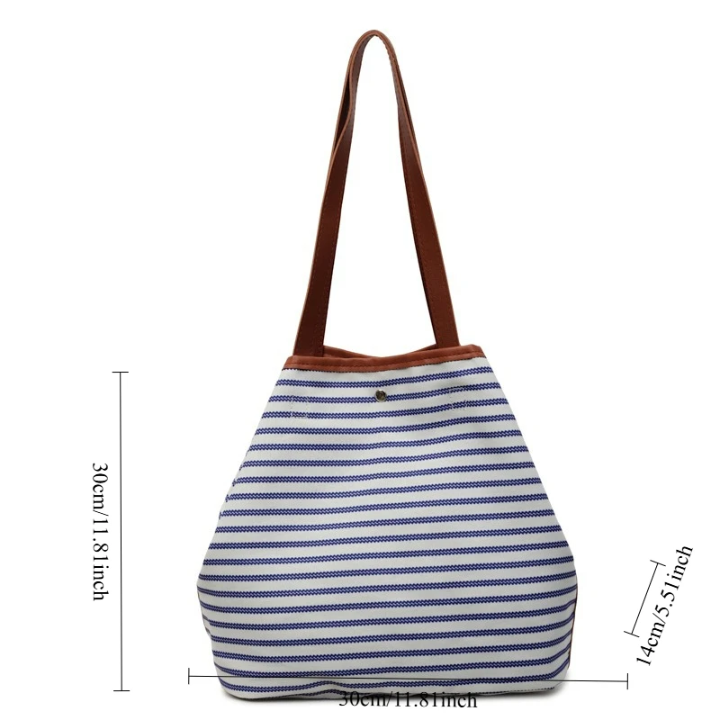 جديد الكورية نمط سعة كبيرة مخطط حمل حقيبة الموضة كسول عادية ركاب قماش حقيبة كتف عادية الملمس دلو حقيبة #6