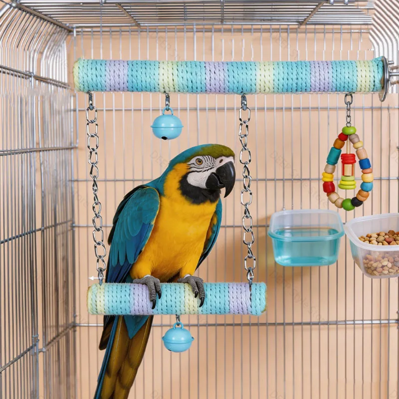 

Hot Sale Parrot Swing Gradient Cotton Rope Perch Nail Grinding Stand for Budgie Lovebird Cockatiel Easy to Grip Bird Cage Toy