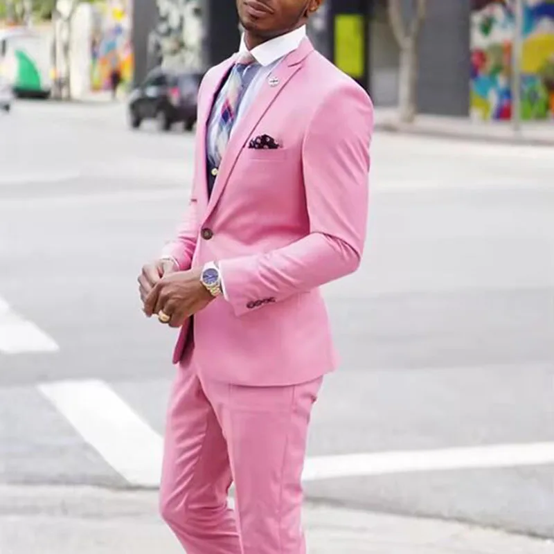 

Latest Hot Pink Men's Suits Coat Pants Design Slim Fit Skinny Casual Wedding Suits 2 Piece (Jacket+Pants) Traje De Novio Para