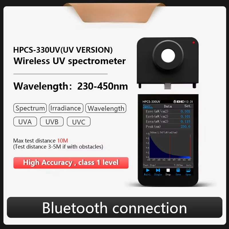 230-450nm UV Light Spectrometer UVA UVB UVC Lamp Irradiance Power Tester Wavelength Meter Spectrum Analyzer HPCS330UV HOPOOCOLOR - view 3