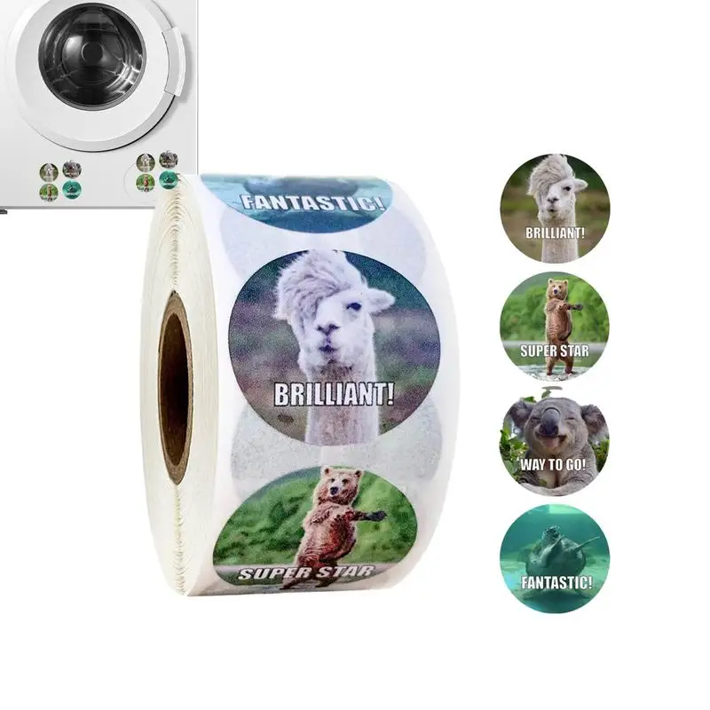 子供のためのインスピレーションステッカー、漫画の動物の確認ステッカー、教室のステッカー、楽しい、流行、1インチ、500個/ロール