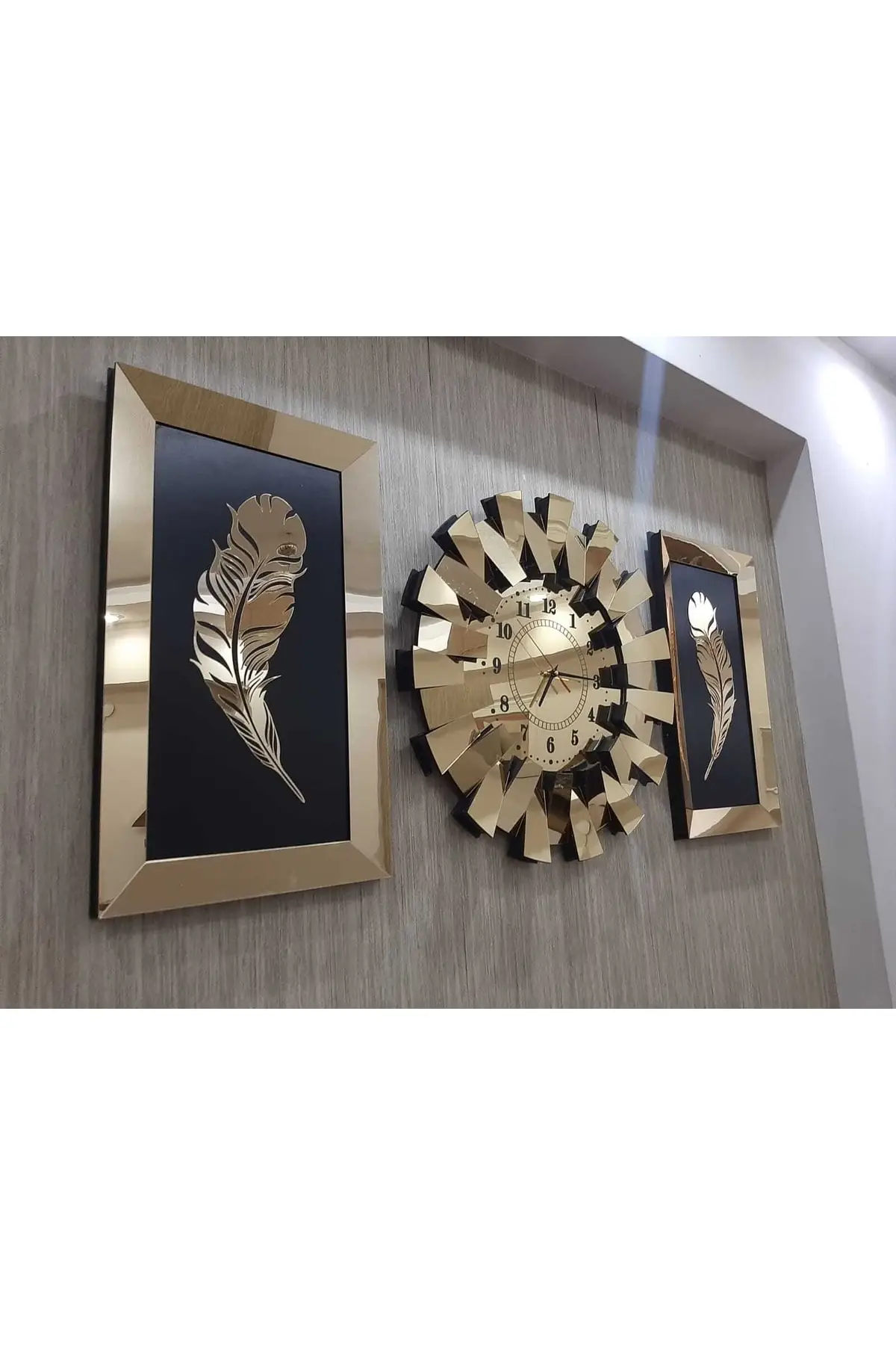 3-L Wall Clock 3D Piano Model Mirrored Plexi Turkish Figures Gold