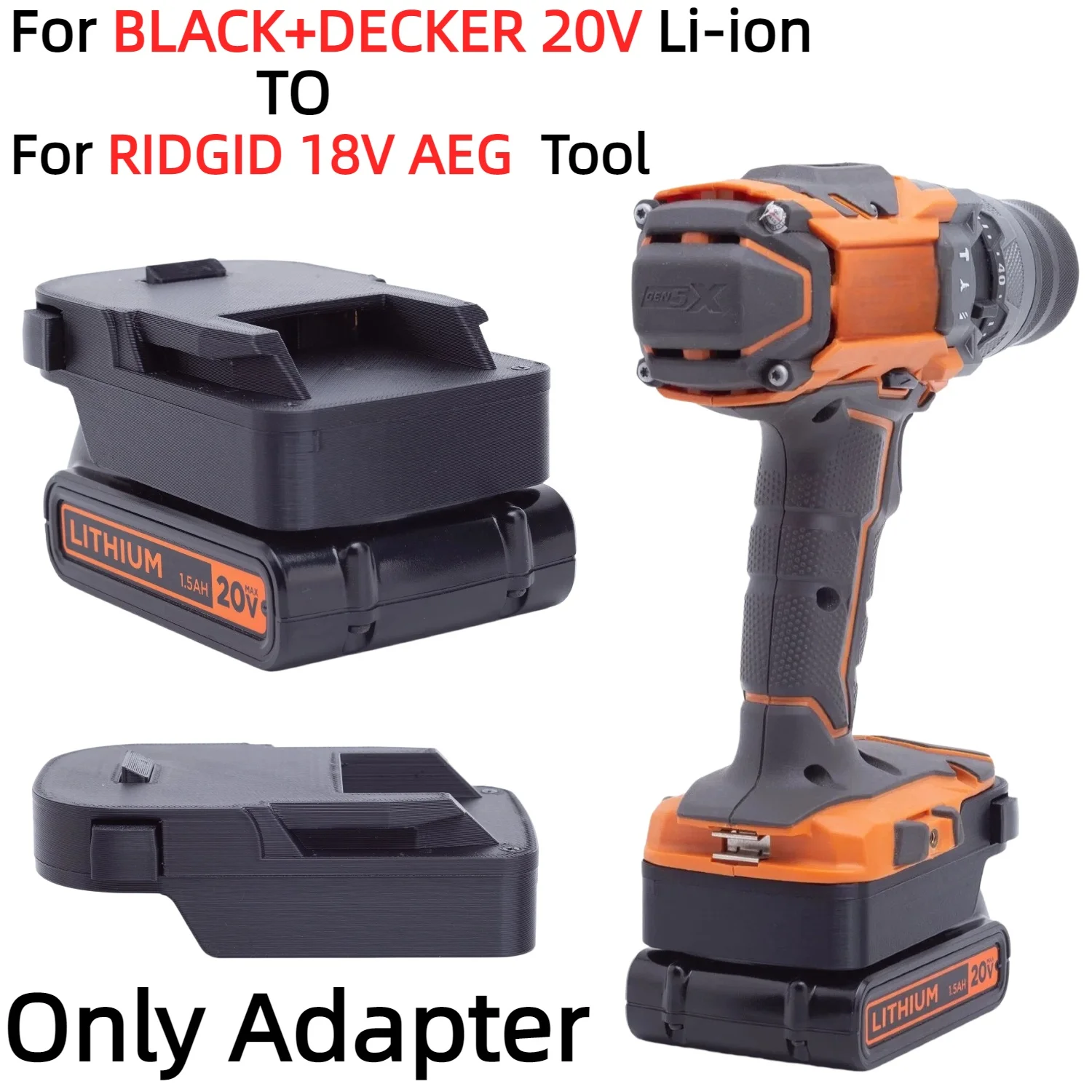 Battery Adapter for BLACK+DECKER 20V Lithium Ion Converter TO RIDGID 18V AEG Cordless Drilling Tools Accessory(Only Adapter)