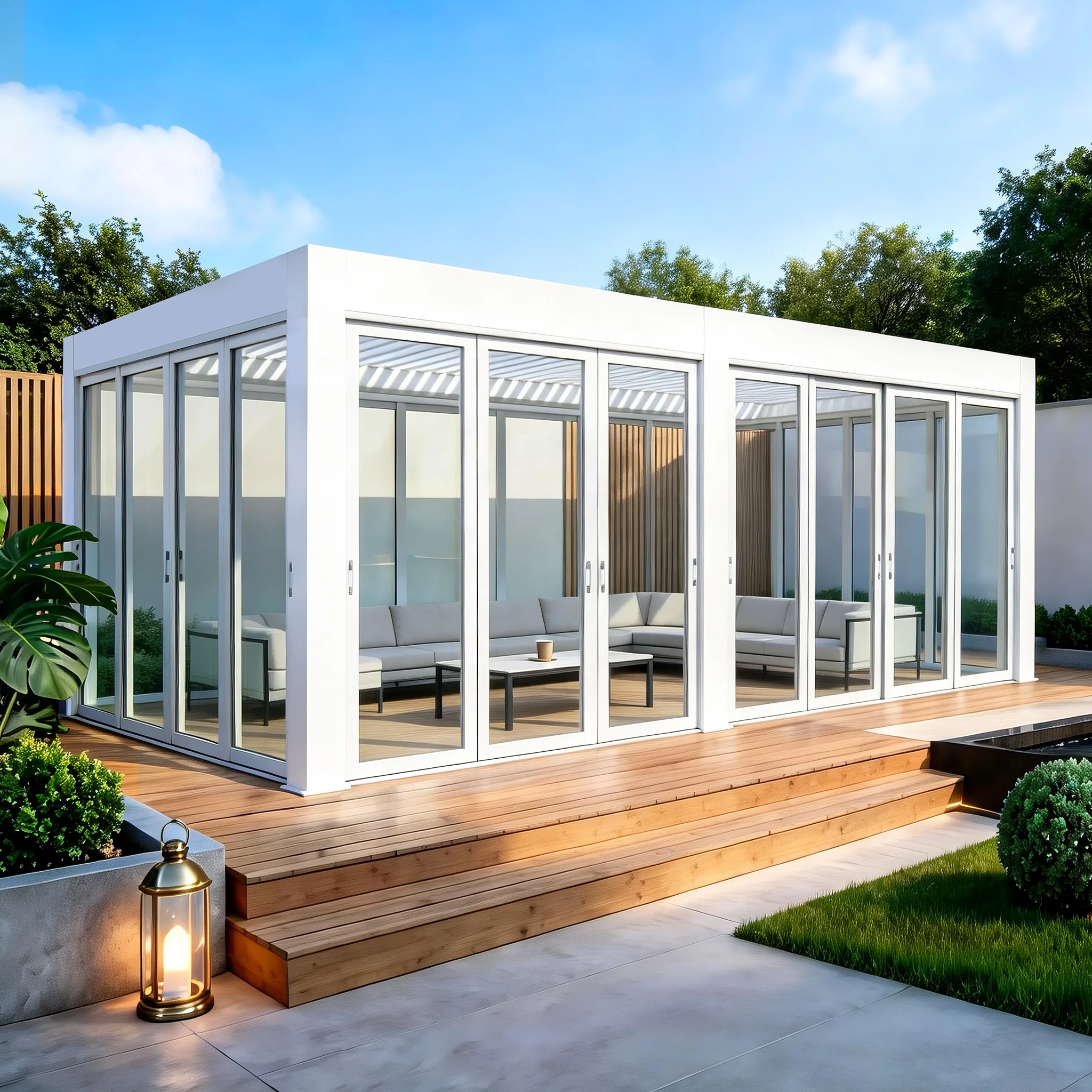 Waterproof Electric Panel Slatted Building Deck Villa Roof Canopy Gazebo Bioclimatic Blinds Aluminum Pergola Windows Customized
