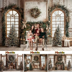 Christmas Fireplace Family Photo Background Photography Xmas Tree Wreath Decor Window Backdrop Indoor Room Baby Show Photozone