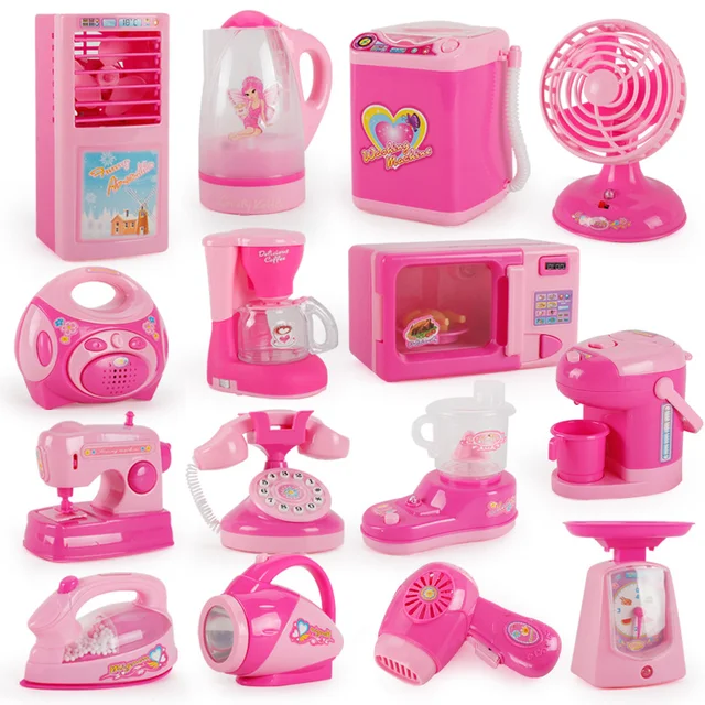 Jouets d'imitation d'appareils électroménagers pour enfants : Réfrigérateur, micro-ondes, cafetière, bouilloire, sèche-cheveux pour jeux de simulation en cuisine 1