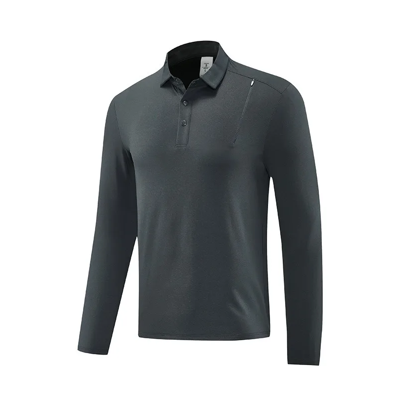 

Long-sleeved T-shirt Men's Breathable Polo Shirt Simple Loose Lapel Solid Color Top