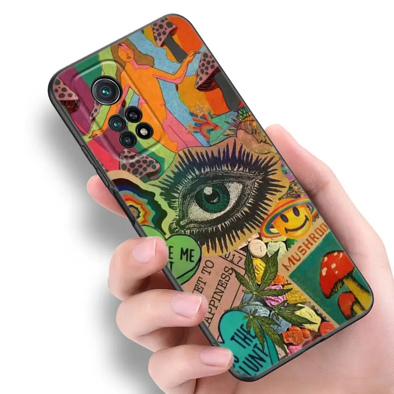 Indie Hippie Art Phone Case For Xiaomi Mi 8 9 SE 10 10T 11 12 13 Lite 9T 11T 12S 12T 13 Pro 11i 12X Black Silicone Cover