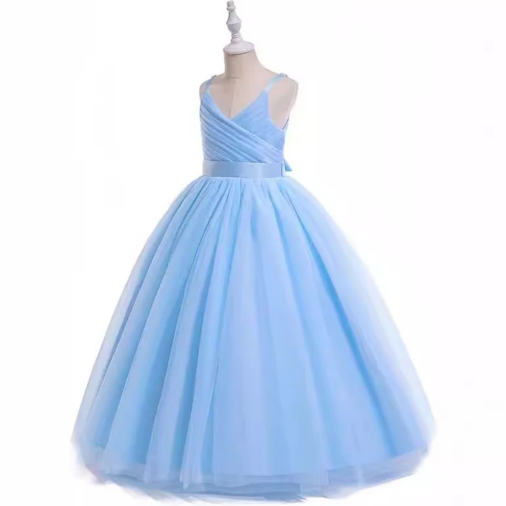 Vestido de princesa gracioso feminino, decote em v, cintas de espaguete, vestidos longos para dança, flor fofa, casamento, aniversário, baile, baile