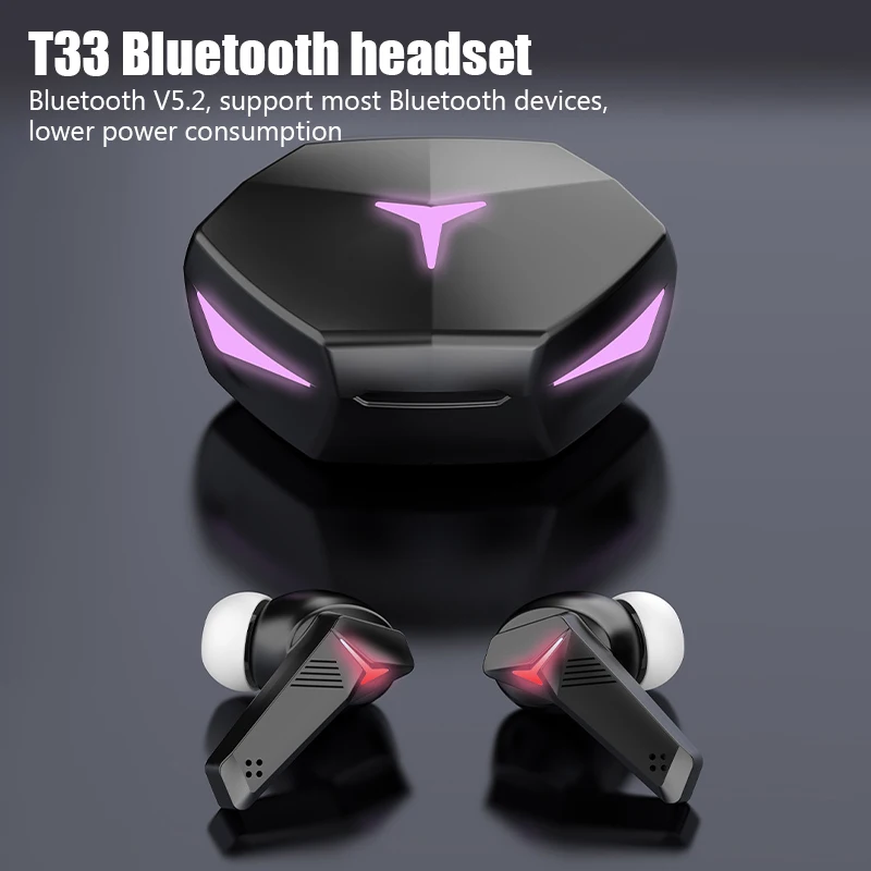 

T33 Wireless Headphones Bluetooth Headset TWS Bluetooth 5.0 Sport Gaming Earbuds Low Delay Sound Quality Stereo Earbuds with Mic