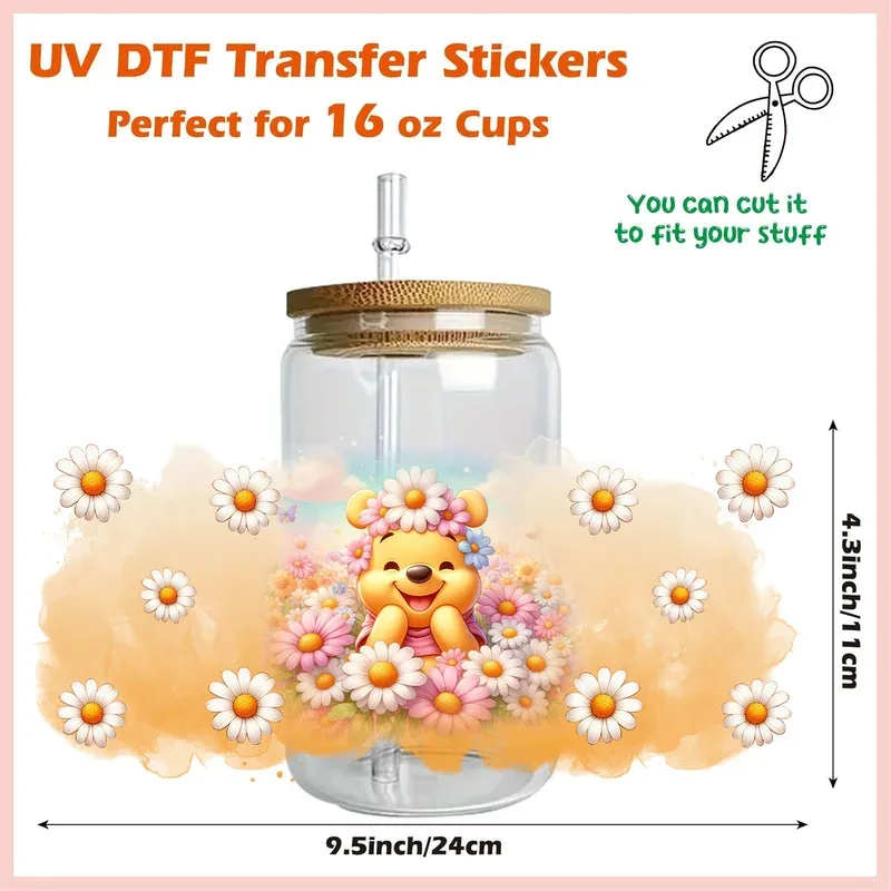 

Cute Winnie Series easy peel waterproof DIY Decals 3D transfers uvdtf stickers 16oz uv dtf cup wraps for Libbey Glasses