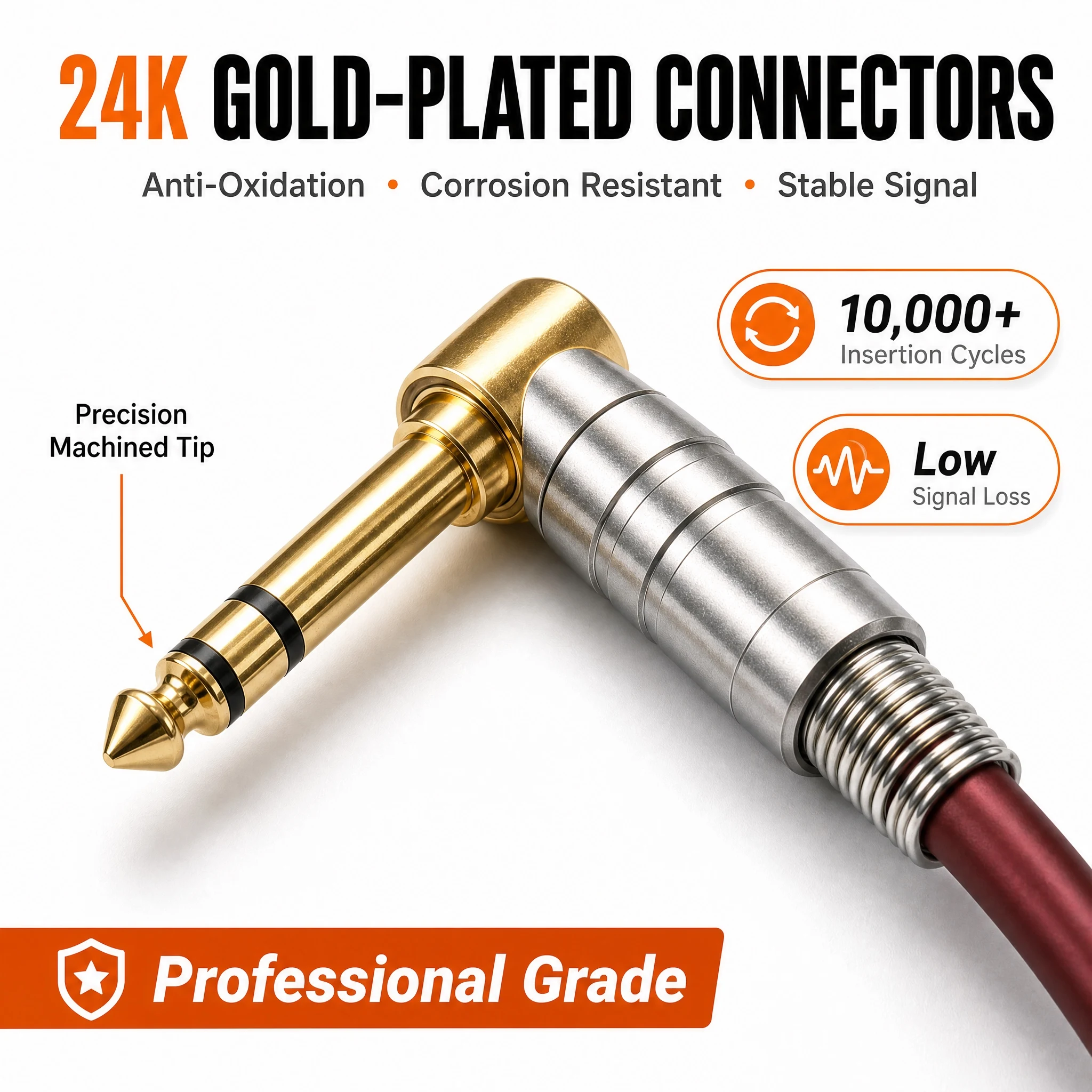 90° Right Angle 6.35mm 1/4 Inch Guitar Audio Cable OFC Double Shielded Plated Plug Instrument Cord for Guitar Mixer Amplifier