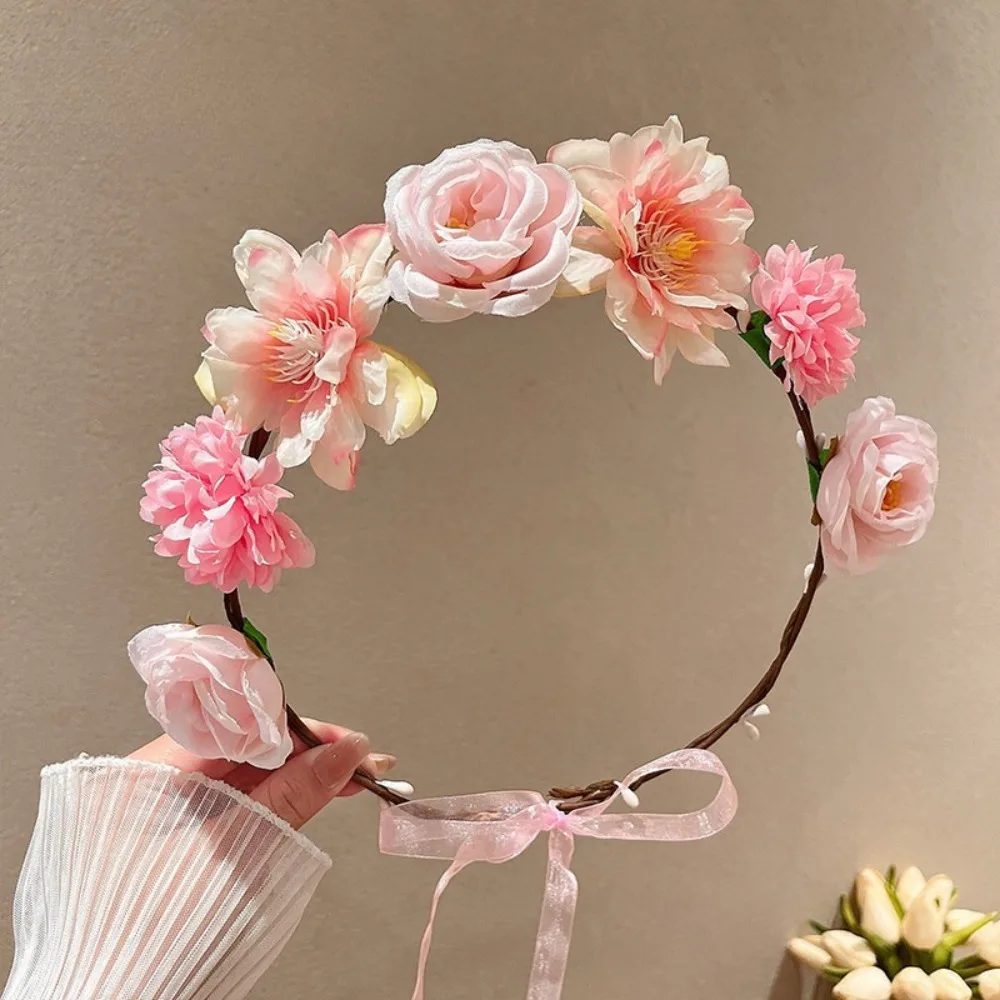 

Bohemia Style Bride Garland Thai Simulation Flower Simulation Wreath Adjustable Hair Ornaments Seaside Vacation Headdress