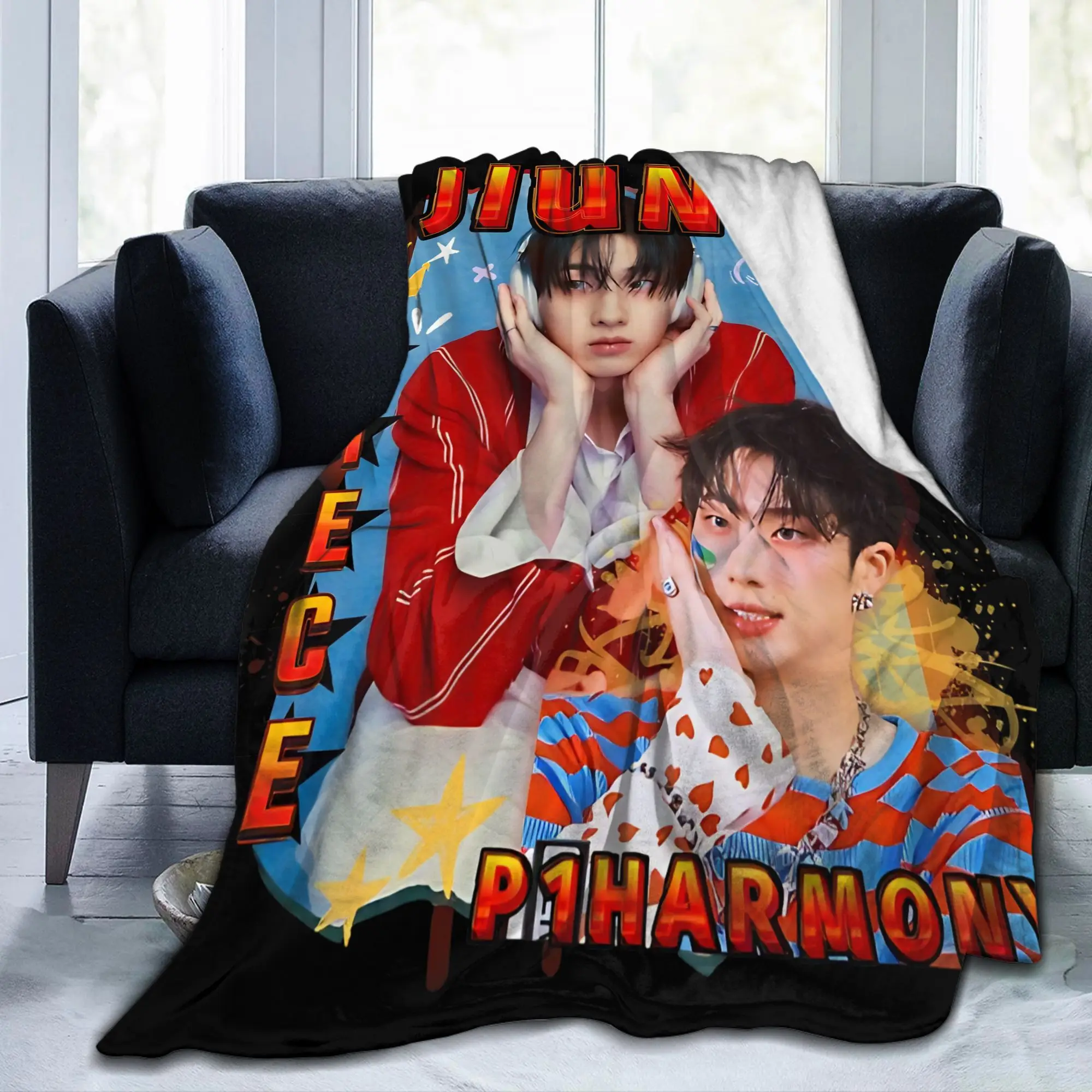 P1Harmony Jiung Red Gravity Korean Group Blanket Coral Fleece Plush Portable Warm Throw Blanket for Bedding Office Bedding Throw
