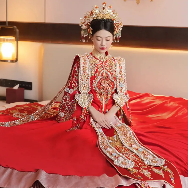 Chinese Traditional Wedding Dress Embroidery Handwork Banquet High-quaity Classic Cheongsam China Qipao костюм для восточных