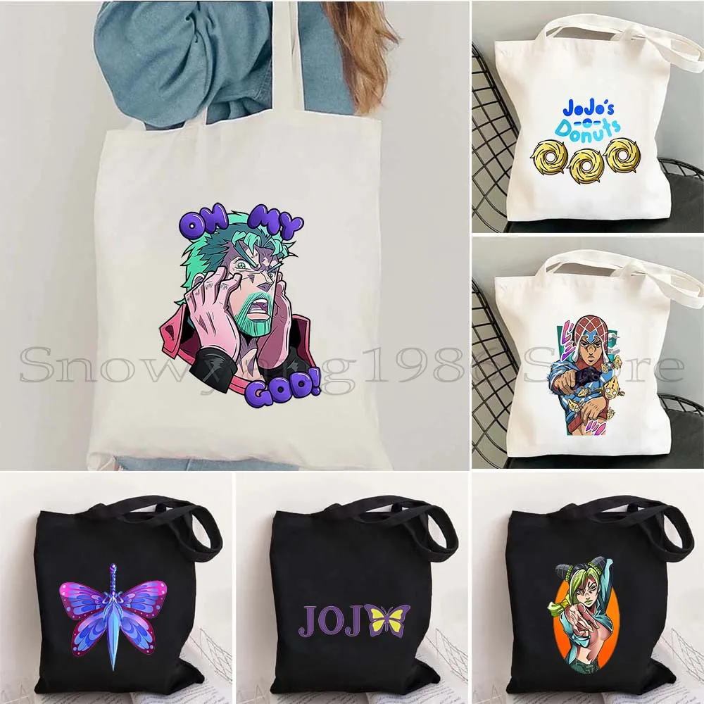 

Manga Anime Jojo's Bizzare Adventure Jolyne Cujoh Butterfly Women Canvas Shoulder Tote Bag Harajuku Shopper Reusable Handbag