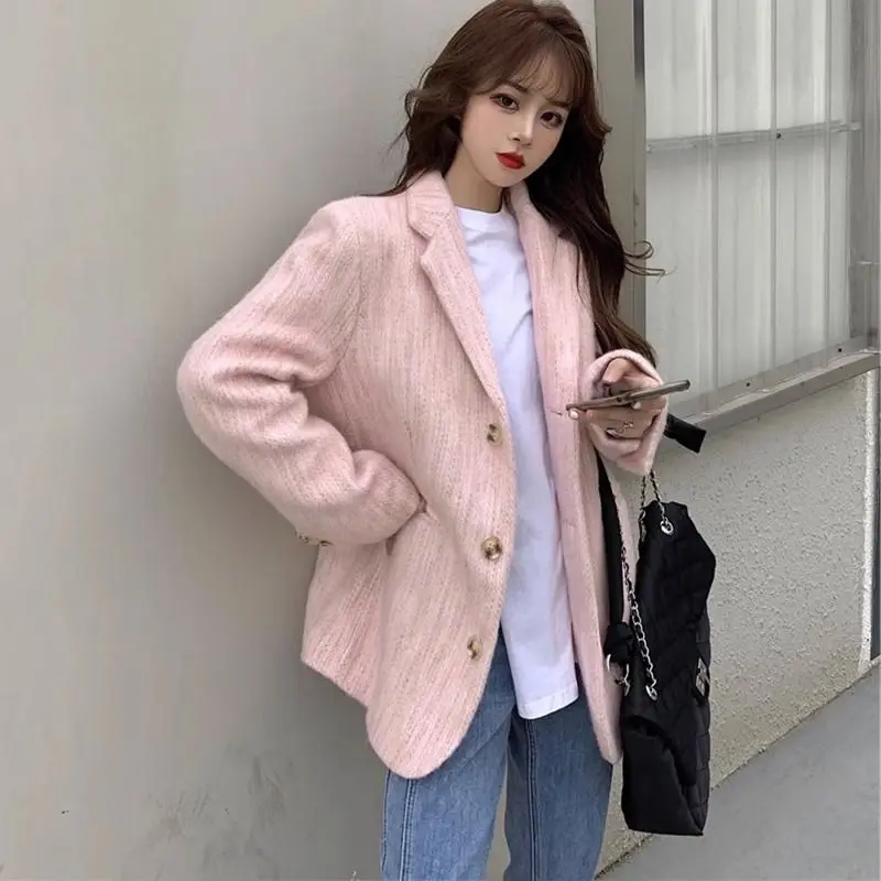 

UNXX Streetwear Coats Women Fashion Vintage Long Sleeve Wool Solid Loose Pockets Button Turn Down Collar 2024 New Winter Blends