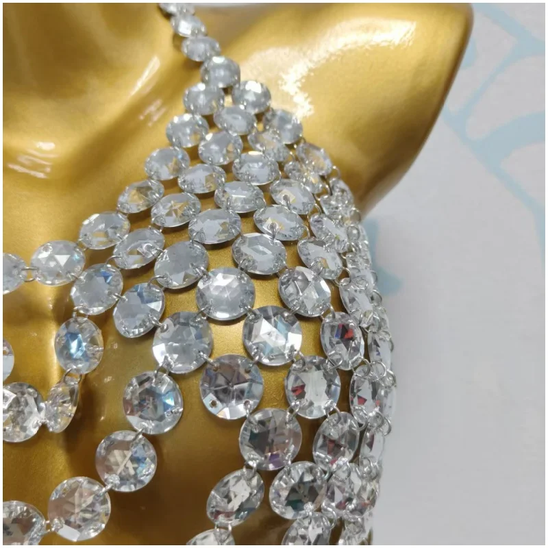 Luxuriöses Großes Kristall-Strass-Bodytop mit Neckholder und Mehrschichtigen Fransen, Sexy Kristall-Bodychain-Weste für Festivals – Detail 11
