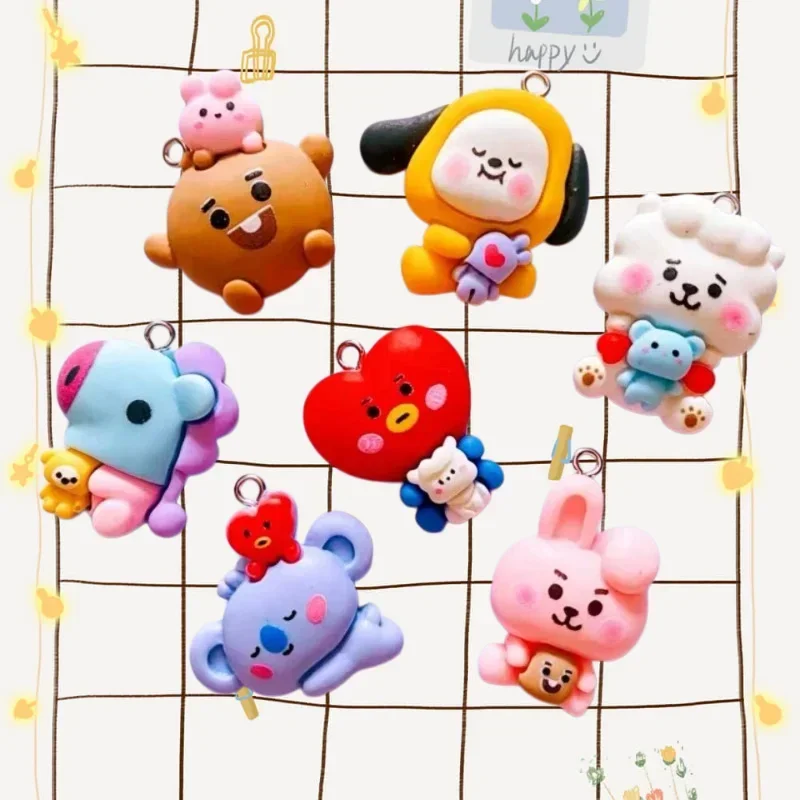 100 Stück BT21 Harz-Cartoon-Anhänger DIY-Zubehör Bastelzubehör für Schmuckherstellung Ohrringe Halsketten Armbänder Anhänger Handydekoration – Detail 2