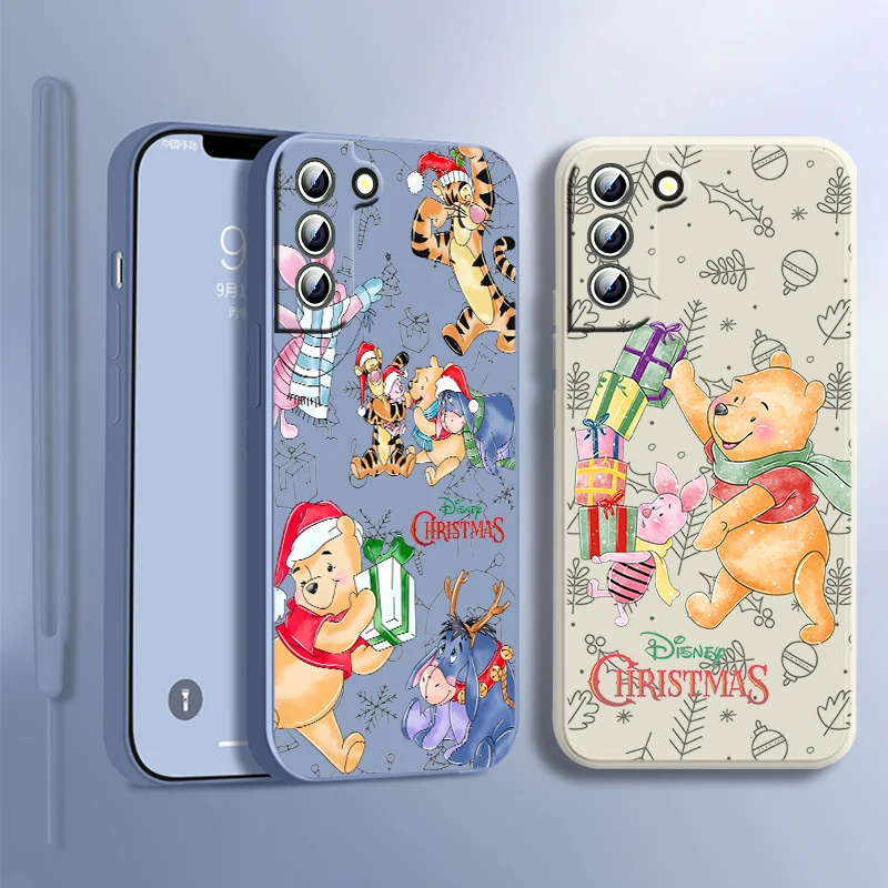 Christmas Winnie Pooh For Samsung Galaxy S23 S22 S21 S20 S10 S9 Ultra Plus Pro FE Liquid Rope Silicone Soft Phone Case Fundas