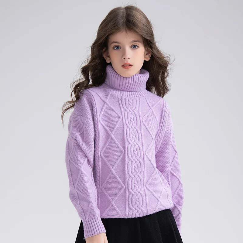 

Girls Knitwear Tops Autumn Winter Warm Casual Turtleneck Pullovers Sweater for Kids Teen School Children Clothes 10 12 13 Years