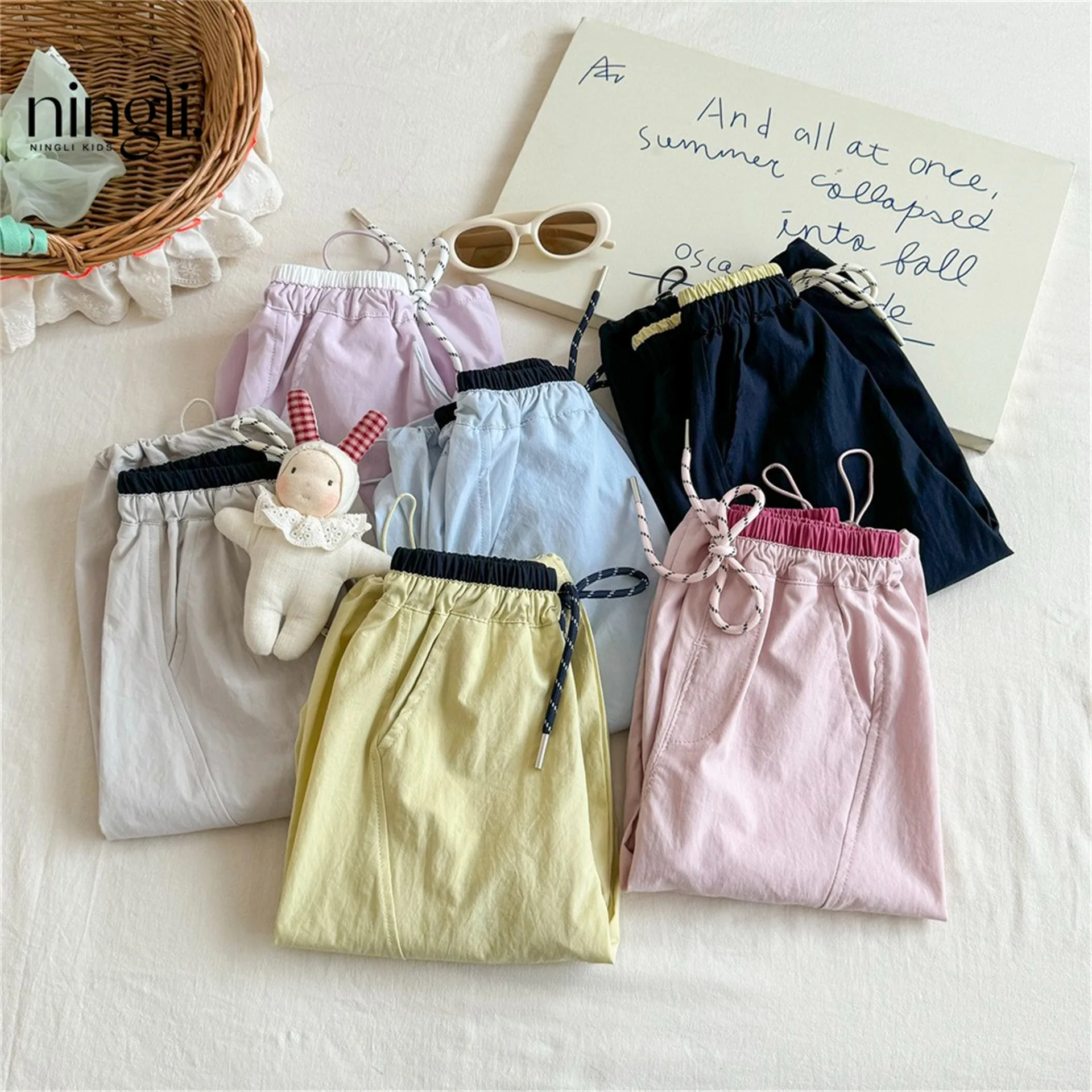 

2026 Summer New Children Loose Trousers Baby Girls Solid Harem Pants Cotton Boys Thin Comfortable Casual Pants Kids Clothes