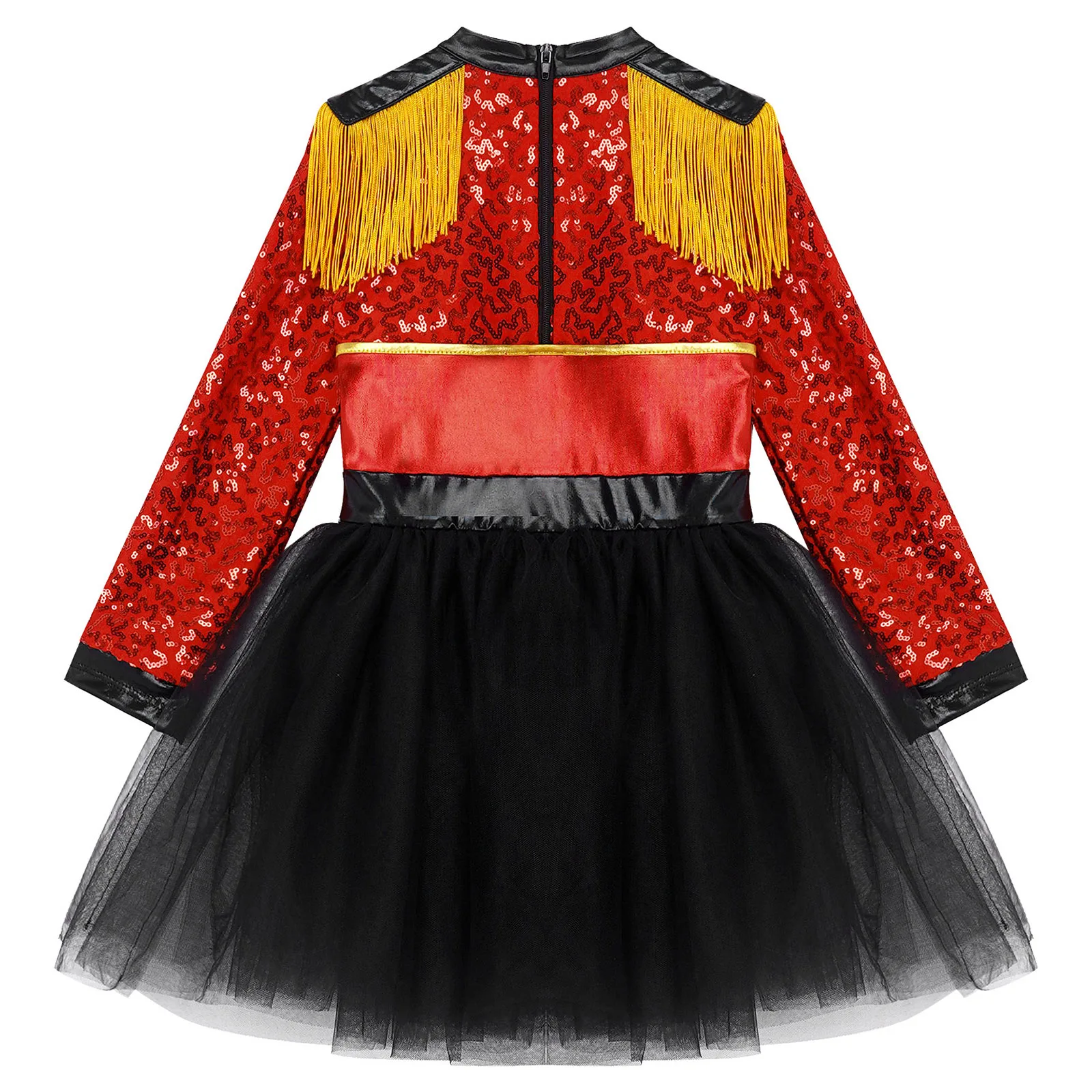 Costumes LYus Ringmaster pour enfants, manches longues, paillettes, pompon, tutu en maille, robe de magicien, scène d'Halloween, tenues de fête de carnaval