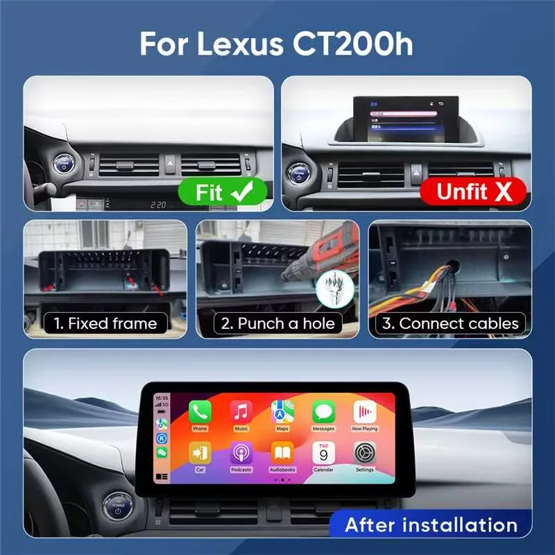 Ainavi 12.3 Inch For Lexus CT200h 2010 2012 2013 2014 2017 2020 Wireless Carplay Android Auto Radio Car 2 Din Multimedia Player