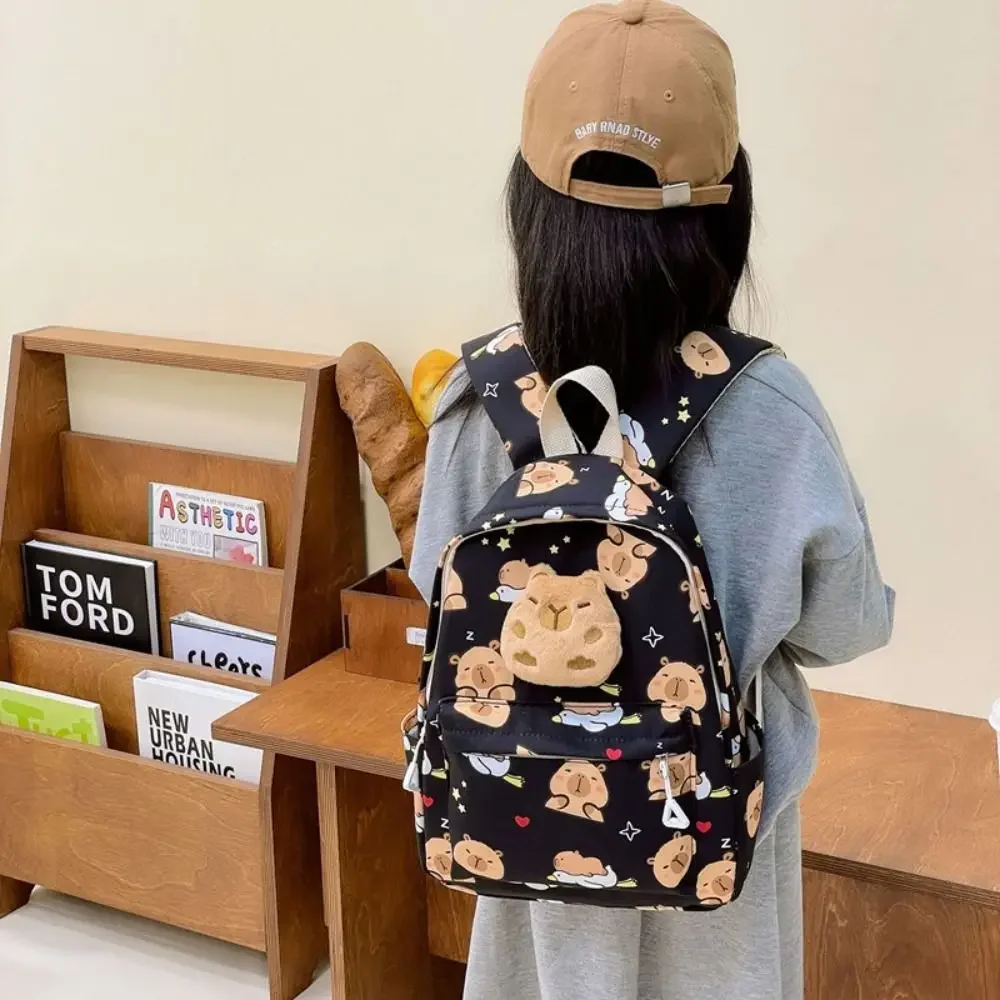 

Cute Cartoon Capybara Backpack Plush Large Capacity School Bags Simple Pattern Book Bag