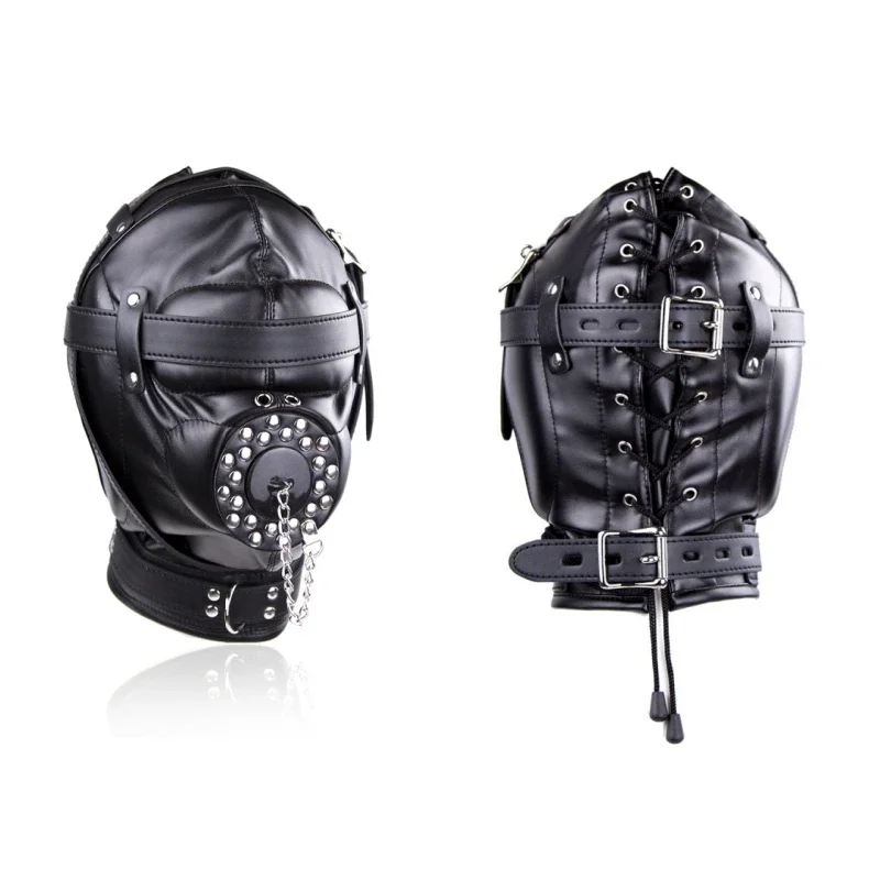 Fetiche negro Cosplay cuero PU máscara facial completa capucha estilo Punk charol máscara para mujer hombre fiesta de Halloween máscara misteriosa