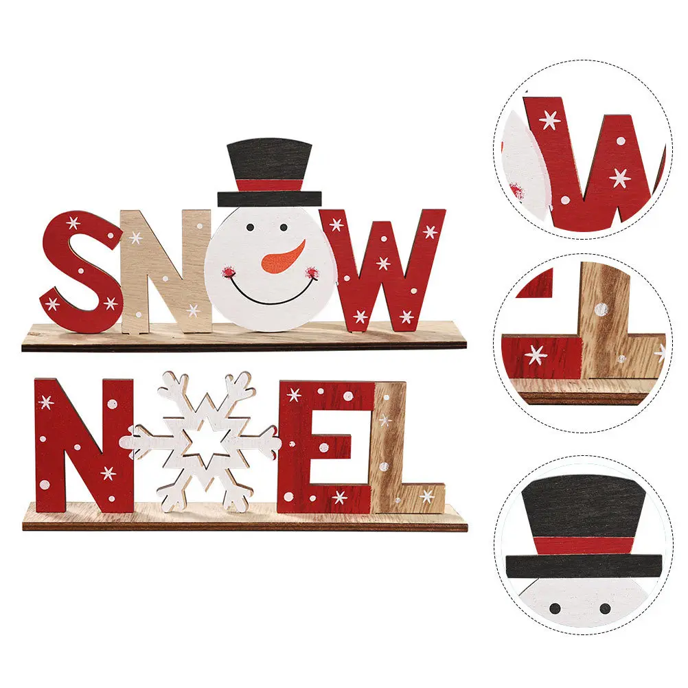 

2Pcs Christmas Desktop Ornaments Wooden Letters Decorations Cartoon Lightweight Stable Christmas Supplies Desktop Adornments