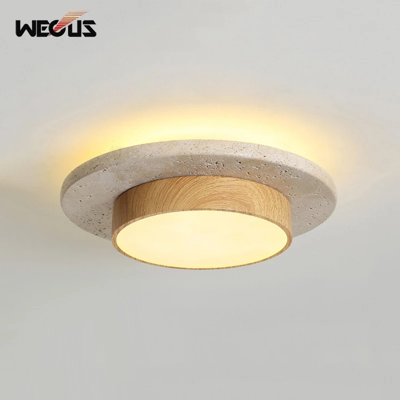 

Japanese Wabi Sabi Retro Yellow Travertine Ceiling Light Small Bedroom Entryway Hallway Corridor Balcony Ambient Lighting